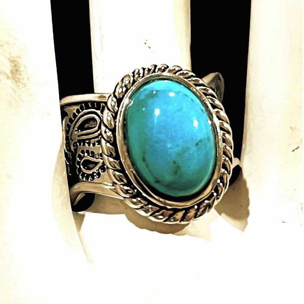 Vintage CFJ Thailand 925 Sterling Silver Turquoise Statement Ring